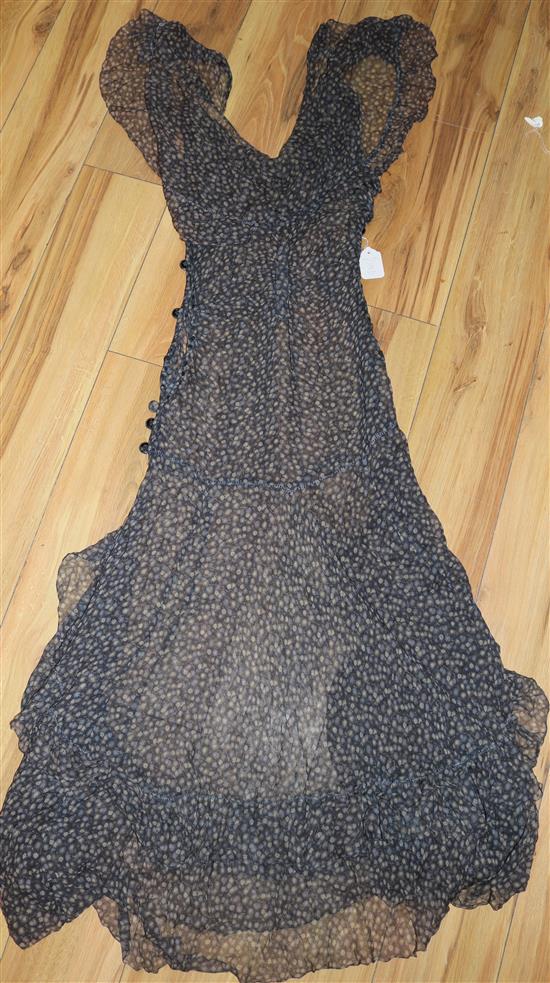 A 1930s lace floral chiffon tea dance dress